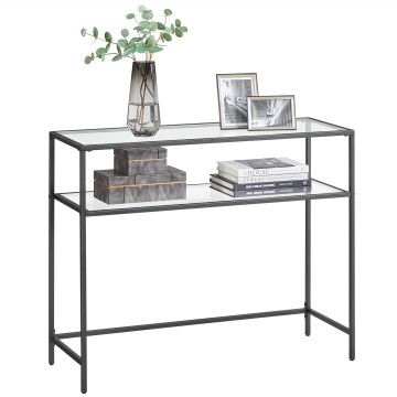 Konsole 100x35x80 cm, Glas, Schwarz, Metall