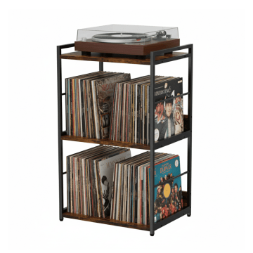 LP-Aufbewahrungssystem – Vinylständer – Vintage Braun/Schwarz – 45 x 30 x 66 cm – Vinyl-Aufbewahrung – Plattenregal – Schallplattenmöbel – Vinylständer
