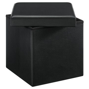 Fußhocker - klappbar - ohne Beine - Öko-Leder - 38 cm - schwarz