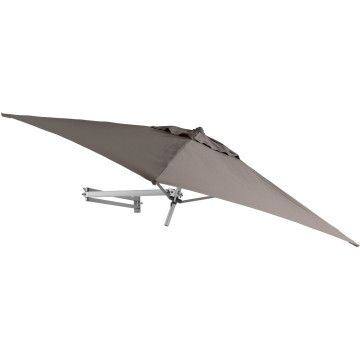 Sonnenschirm 200 x 200 cm eckig mit Wand Halterung ohne Schirmständer für Balkon oder Terrasse, Marktschirm Gartenschirm Terrassenschirm, knickbar mit Windauslass, taupe