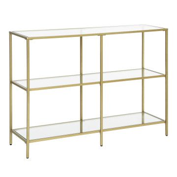 Konsolentisch, Beistelltisch aus gehärtetem Glas mit drei Ebenen, modernes Aufbewahrungsregal für Wohnzimmer, Flur, Schlafzimmer und Küche, goldfarben