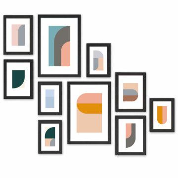 Bilderrahmen Collage für Fotowand, Bilderrahmen schwarz zum Befüllen mit 10 Fotos, Fotohalter mit Passepartout, 2x 20x30 cm; 4x 13x18 cm; 4x 10x15 cm