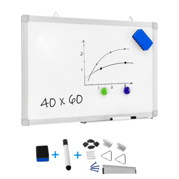 Magnetisches Whiteboard mit Aluminiumrahmen und Stiftablage, Magnettafel trocken abwischbar inklusive Schwamm und Stift, ohne Magnete, Magnetwand zum beschriften, 40 x 60 cm