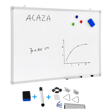 Magnetisches Whiteboard mit Aluminiumrahmen und Stiftablage, Magnettafel trocken abwischbar inklusive Schwamm und Stift, ohne Magnete, Magnetwand zum beschriften, 70 x 100 cm