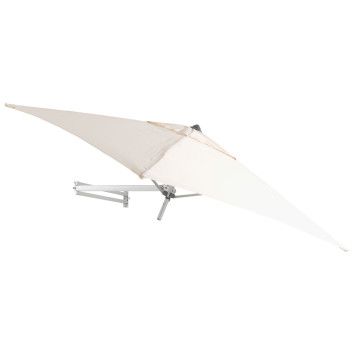 Sonnenschirm 200 x 200 cm eckig mit Wand Halterung ohne Schirmständer für Balkon oder Terrasse, Marktschirm Gartenschirm Terrassenschirm, knickbar mit Windauslass, ecru