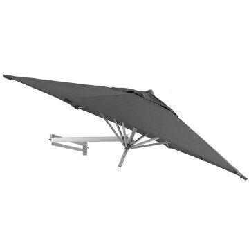 Sonnenschirm 250 cm rund mit Wand Halterung ohne Schirmständer für Balkon oder Terrasse, Marktschirm Gartenschirm Terrassenschirm, knickbar mit Windauslass, grau