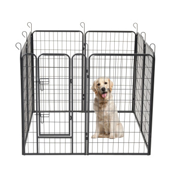 Hundegehege mit 8 Paneelen – Hundezwinger – mit Tür – 100 cm Höhe – schwarz