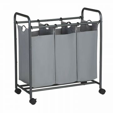 Mobiler Wäschekorb - 3 Fächer zu je 44 Litern - 77x41x81,5 cm - grau