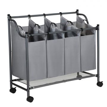 Mobiler Wäschekorb - 4 Fächer zu je 35 Litern - 81x88x39 cm - grau