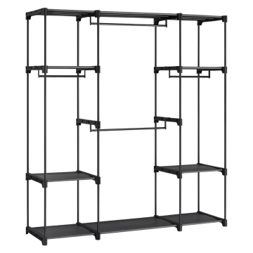 Kleiderschrank – offener Kleiderschrank – Garderobenständer – 151 x 43 x 166 cm – Metall mit Stoff – Schwarz