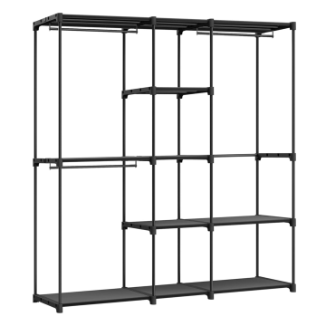 Kleiderschrank – offener Kleiderschrank – Garderobenständer – 182 x 182 x 43 cm – Metall mit Stoff – schwarz