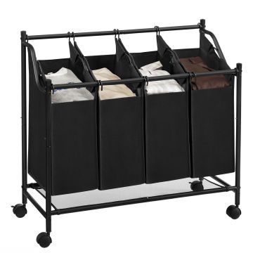 Mobiler Wäschekorb - 4 Fächer zu je 35 Litern - 81 x 88 x 39 cm - schwarz
